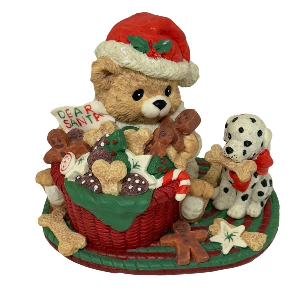 VTG 1995 San Francisco Music Box Co Santa Bear & Dog Figurine 4.75" Christmas
